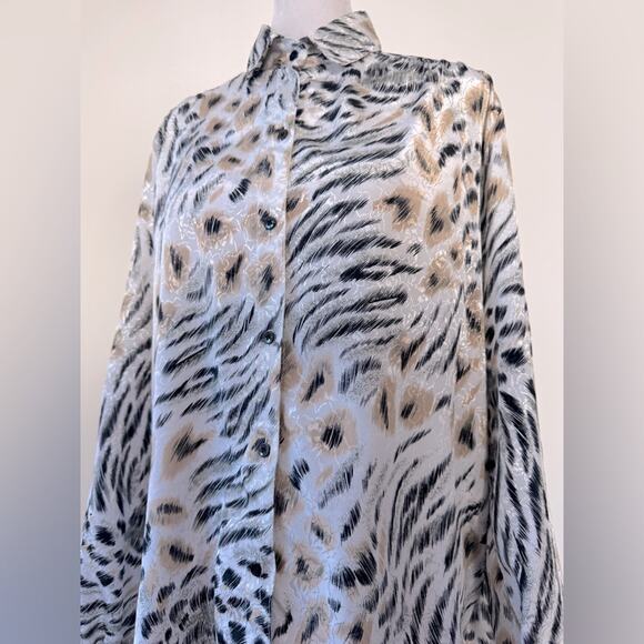 Vintage ‘80s All Hours Tiger Print Relaxed Fit Long Sleeve Button Down Blouse - Picture 3 of 8